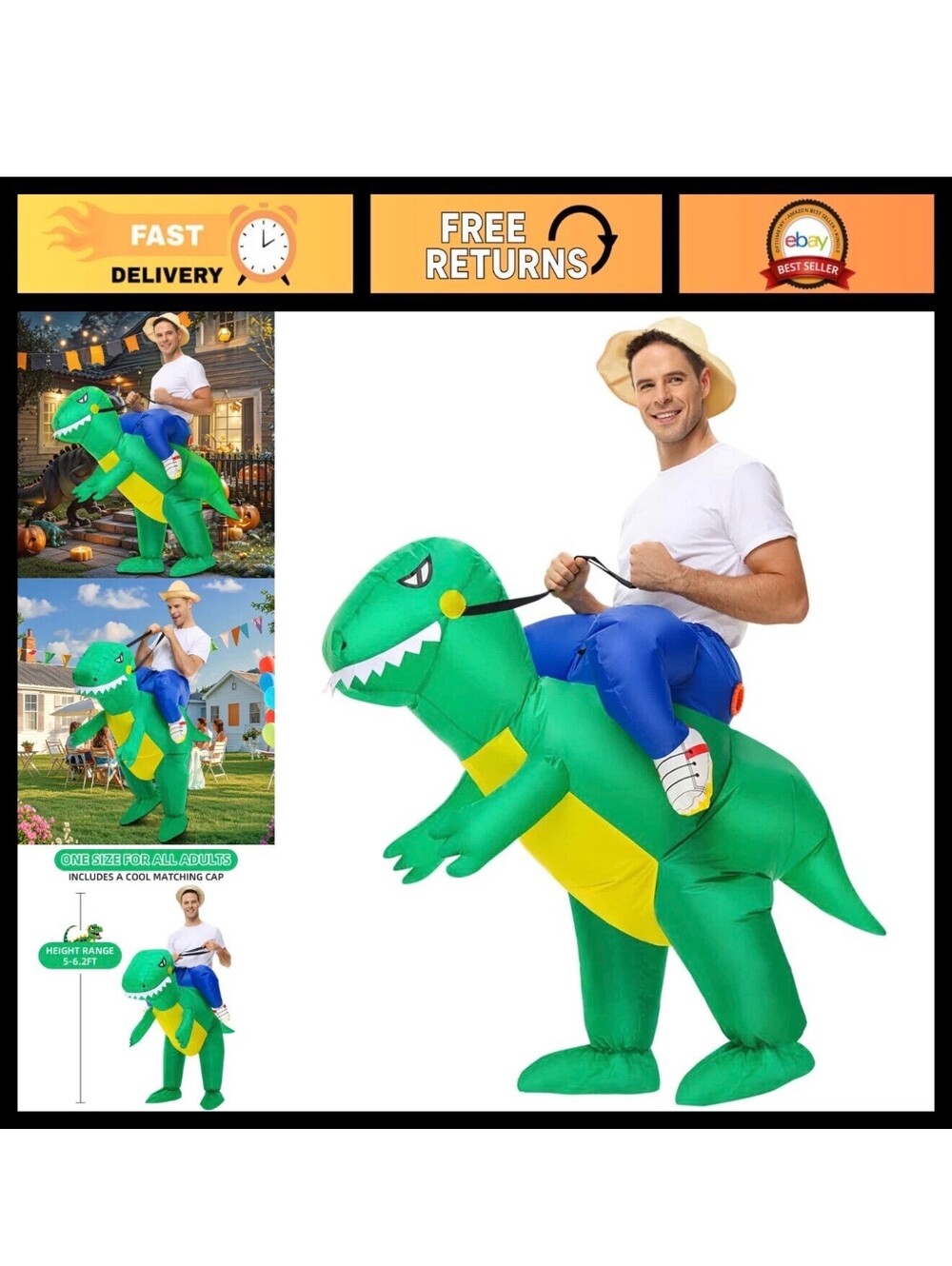 Inflatable riding dinosaur costume